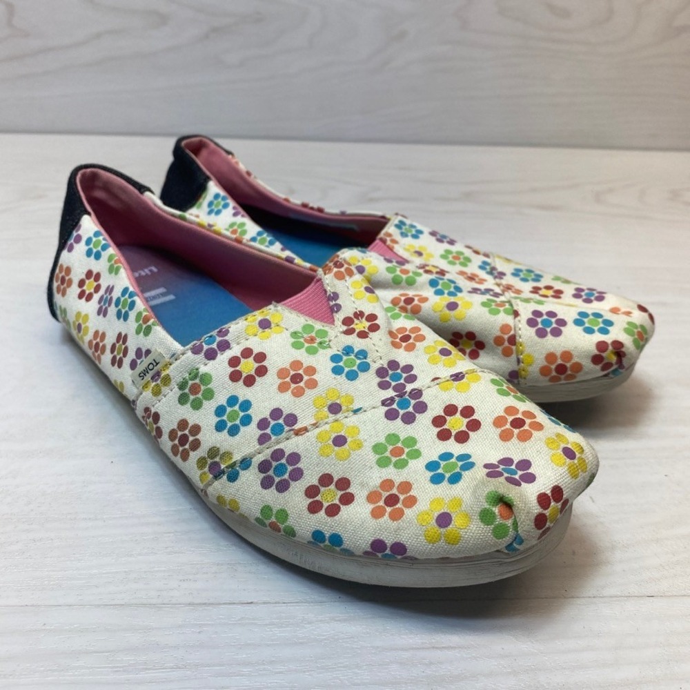 TOMS Womens 7 Alpargata Lite-Brite Slip On Shoes Rainbow Floral White 10016450